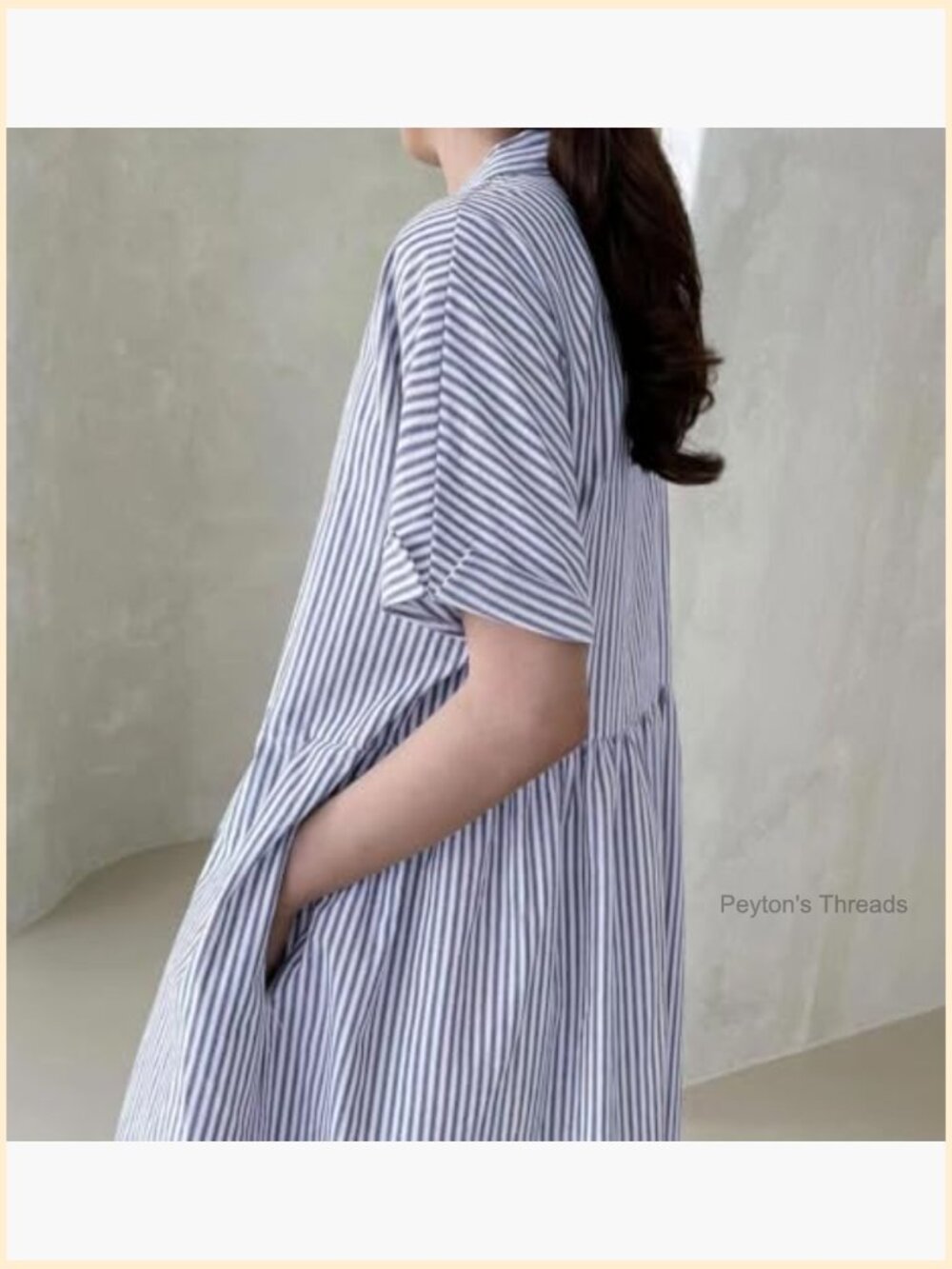 Cotton Striped Button Up Midi Shift Dress with Pockets Loose Fit - Picture 4 of 5